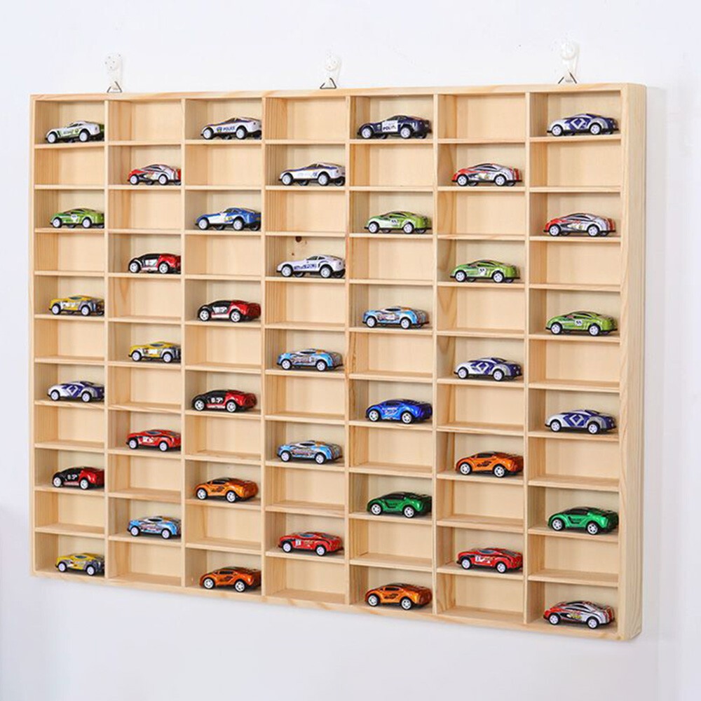 60 Grids Hot Wheels Diecast Box Wooden Display Storage Cabinet 1/64 Car Matchbox