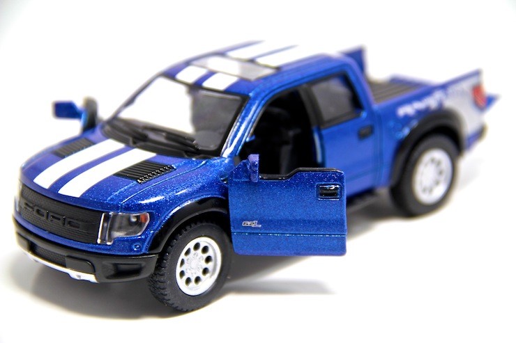 5″ Kinsmart 2013 Ford F-150 SVT Raptor Stripes 1:46 Diecast Model Truck- Blue
