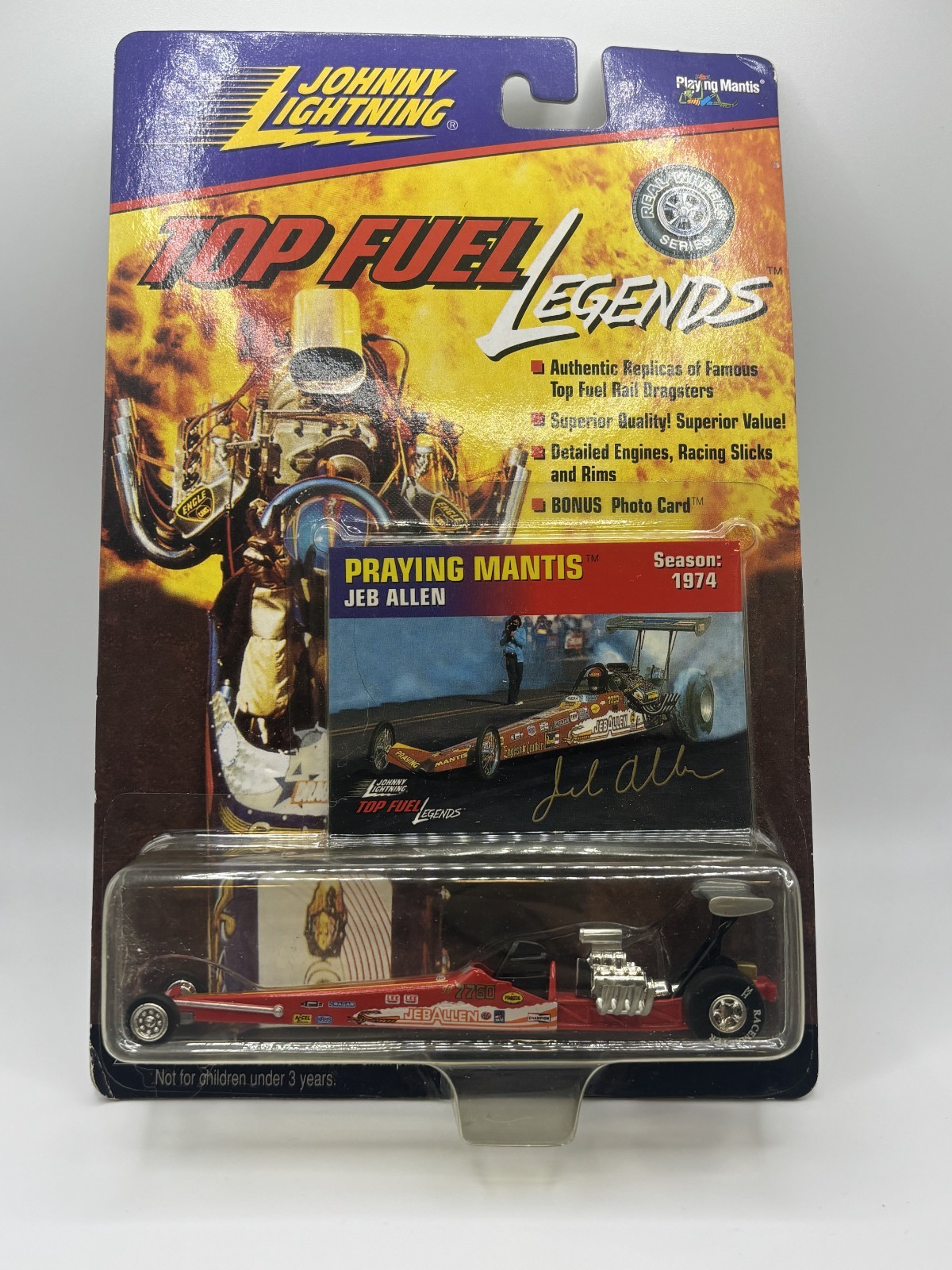 1998 JOHNNY LIGHTNING TOP FUEL LEGENDS Praying Mantis Jeb Allen Season 1974