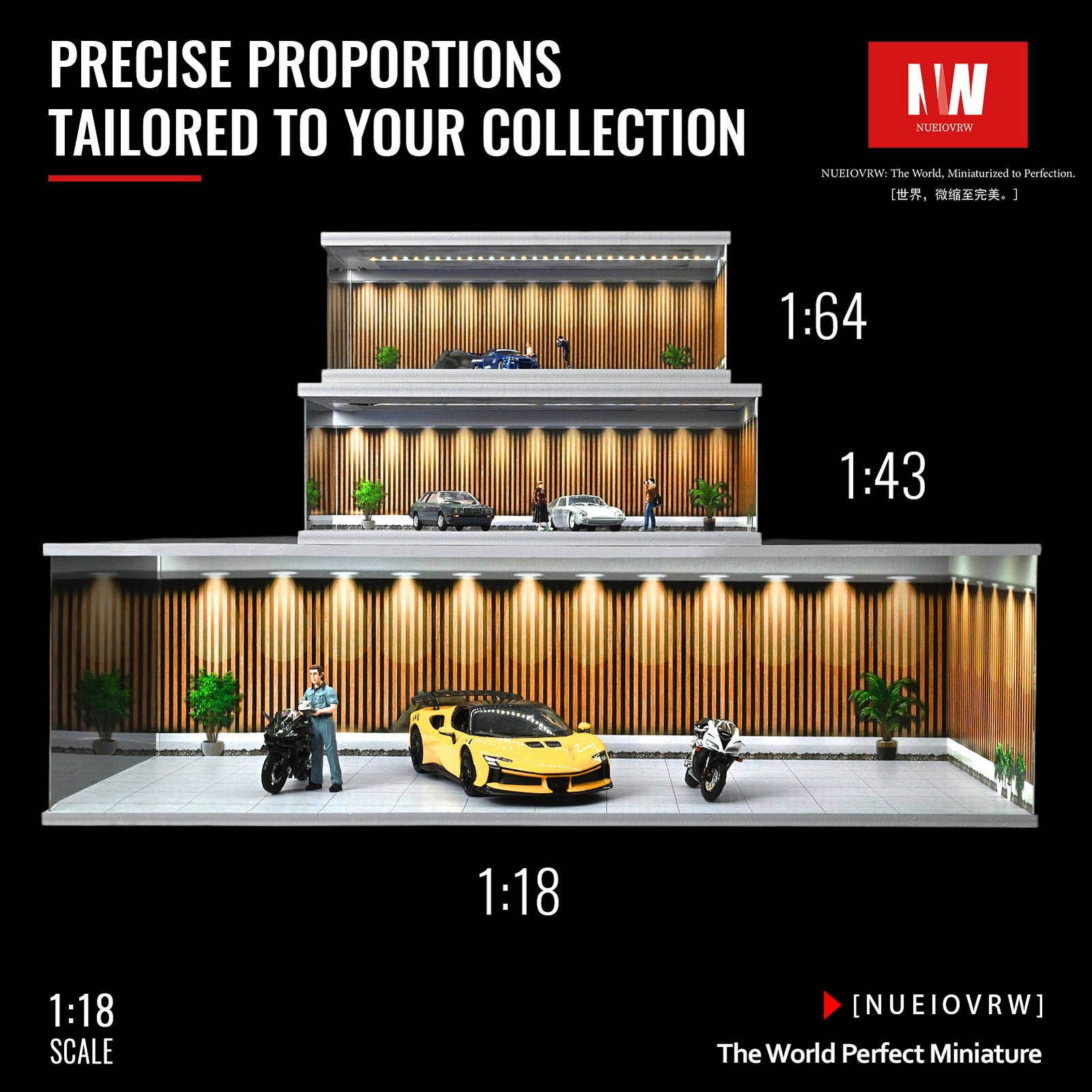 Diorama 1/18 Car Garage Model LED Light Street Building Showroom Display Gift US