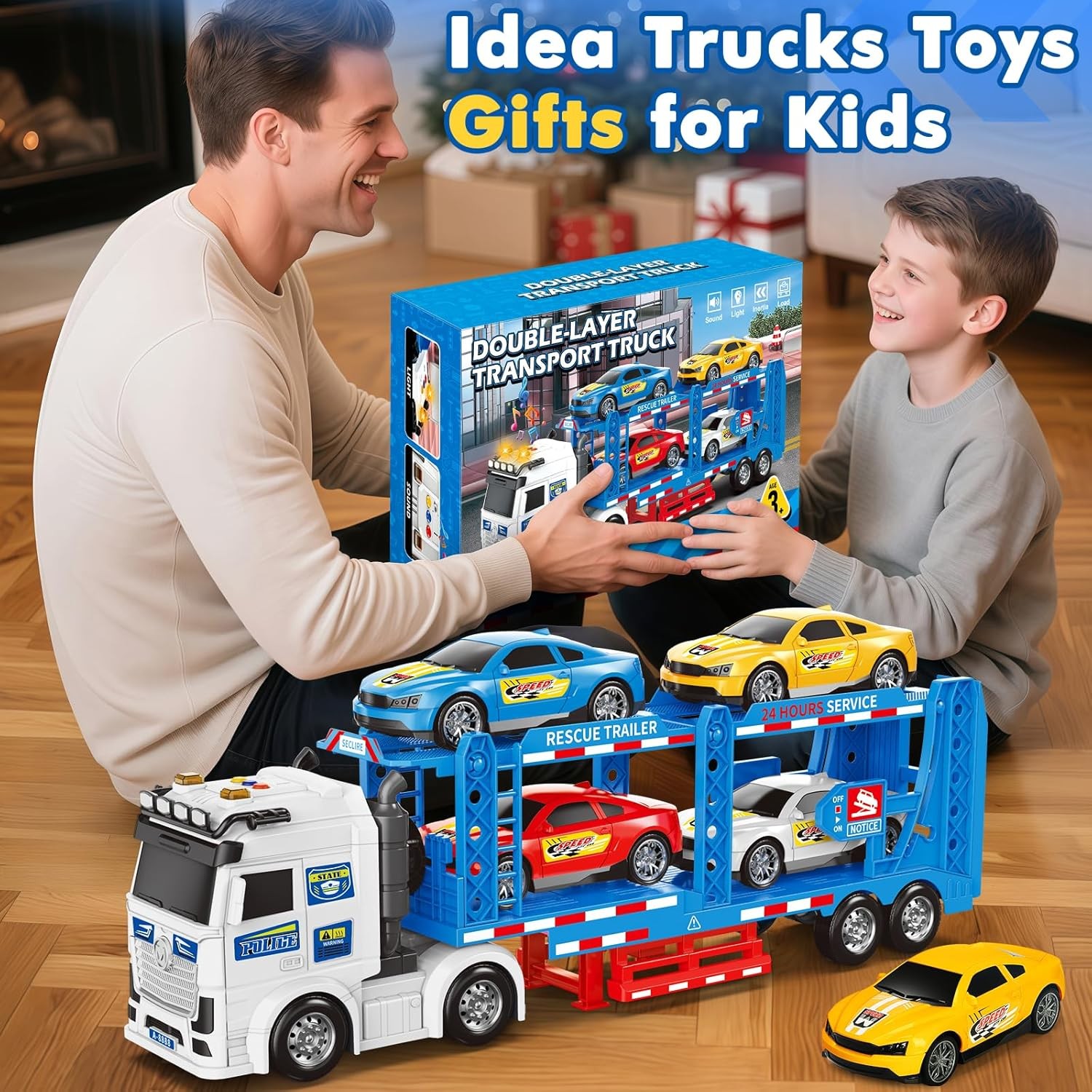 BainGesk Semi Truck Toys Car for 3, 4, 5, 6, 8 Years Old Boys Girls, Adjustable
