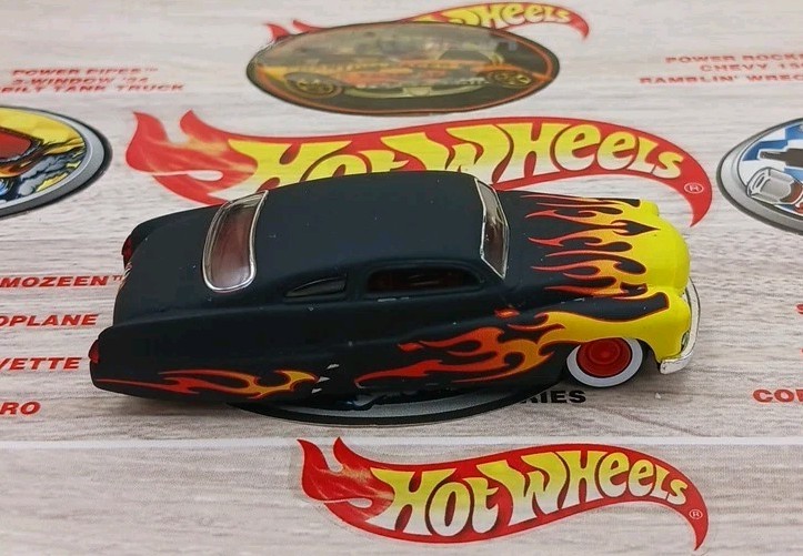 1951 Mercury Lead Sled Custom Black Yellow/Orange Flames Red Rim Whitewall Tires