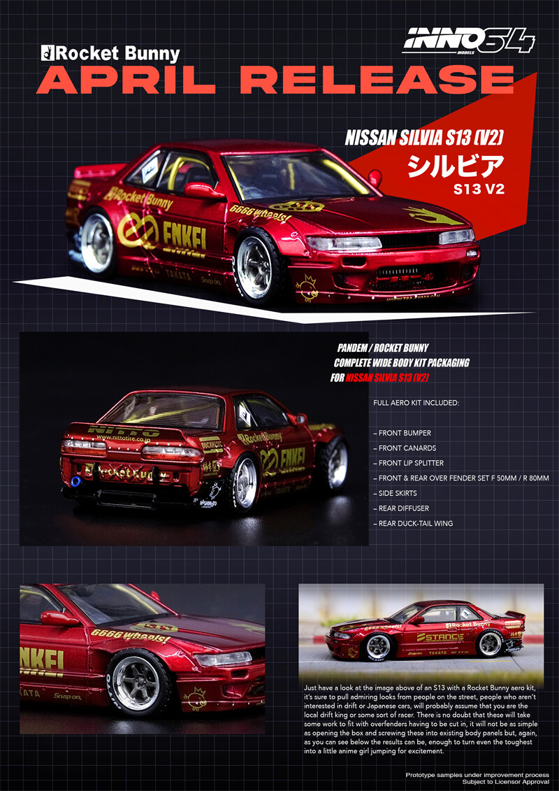INNO 1:64 NISSAN SILVIA S13 (V2) PANDEM / ROCKET BUNNY Red Metalic Model Car