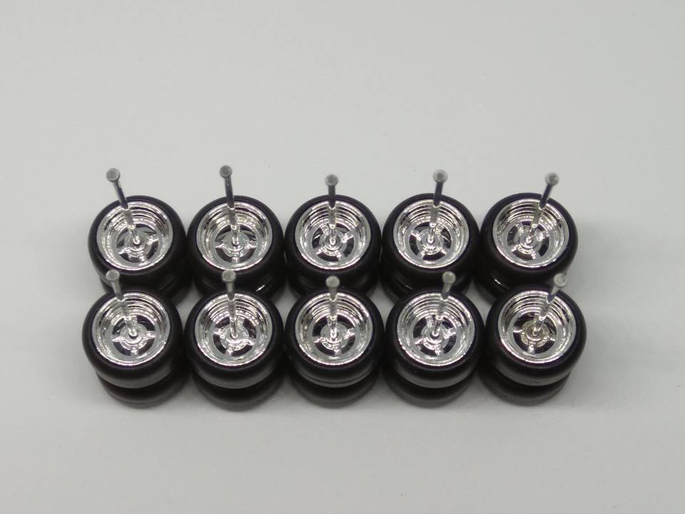 💗 Hot Wheels 40 sets 4 Spoke Donut long Axle fit 1:64 Chrome Rubber Tires