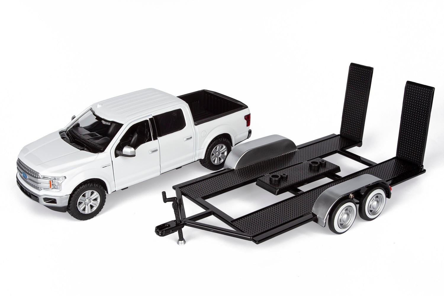 Motormax 1/27 2019 Ford F-150 Lariat Crew Cab Pickup Truck w/ Car Hauler Trailer