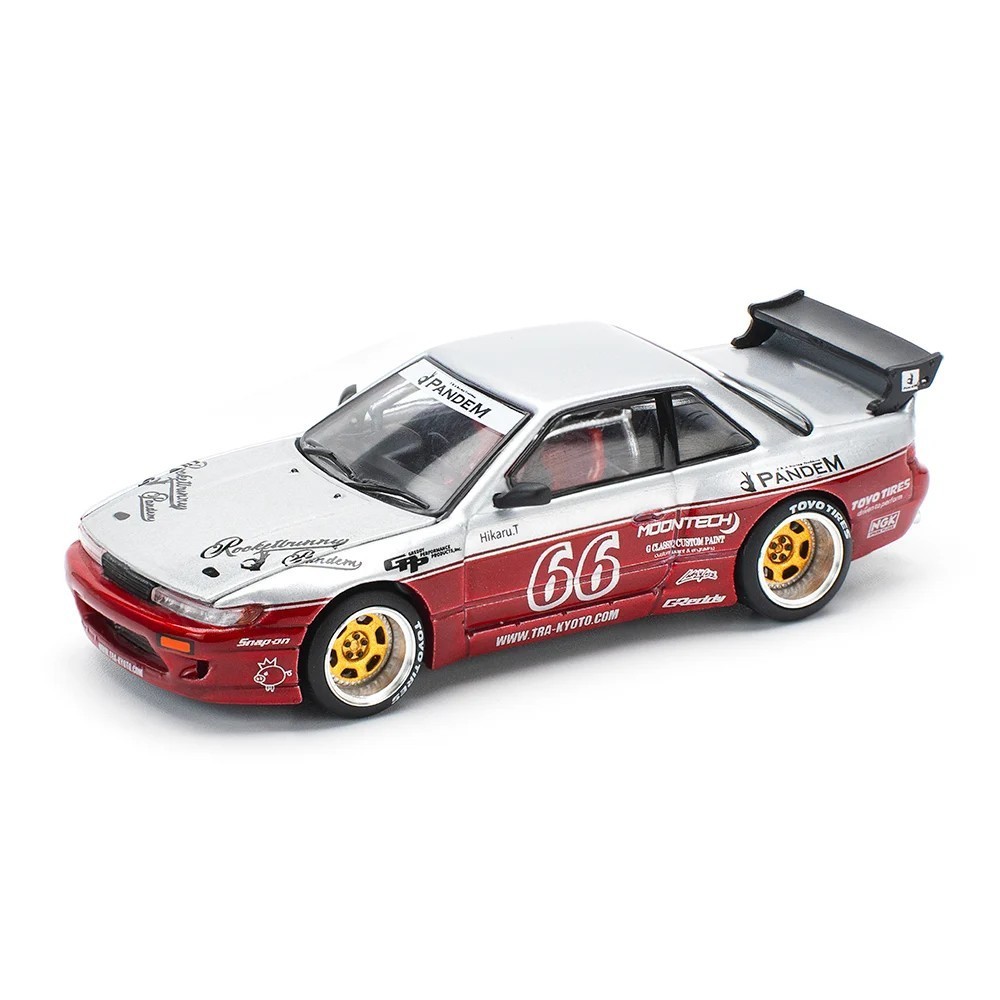 Pop Race 1:64 Nissan Silvia S13 Pandem #66 Moontech Red Diecast Car PR640258