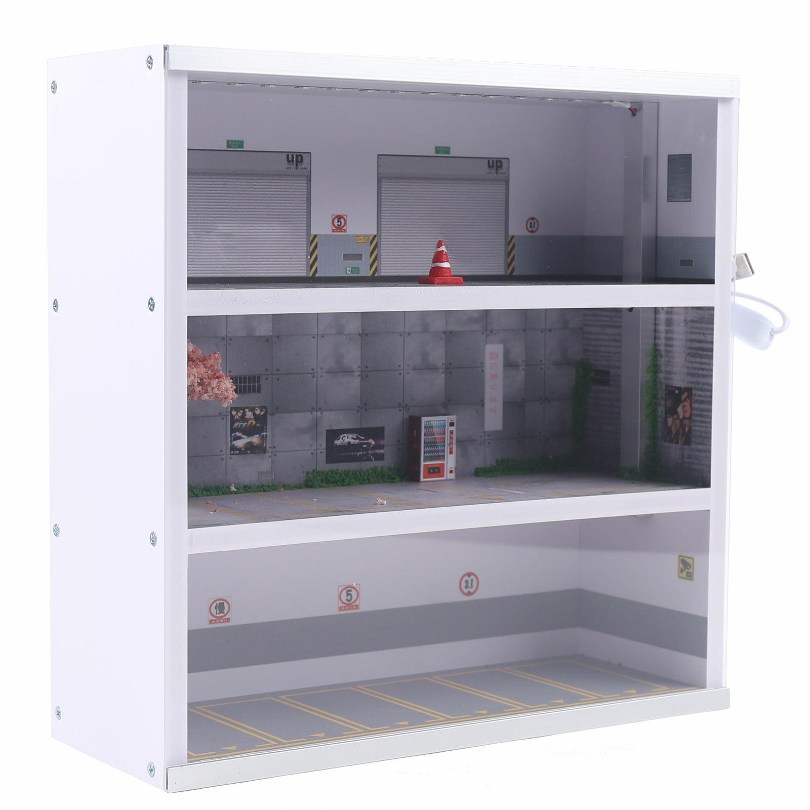 1:64 3-Layer Diecast Car Model Display Cabinet Parking Lot Case With LED Light