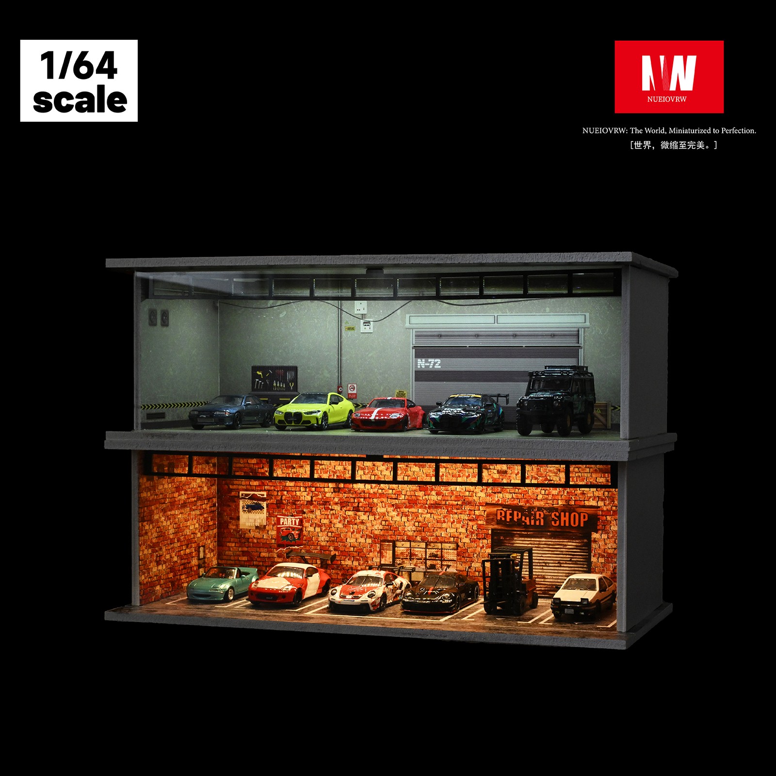 Diorama Diecast 1/64 Scale Garage Model City LED Street Buildings View Display