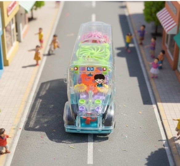 Light Up Transparent School Bus Toy for Kids & Toddlers – Musical, Flashing L…