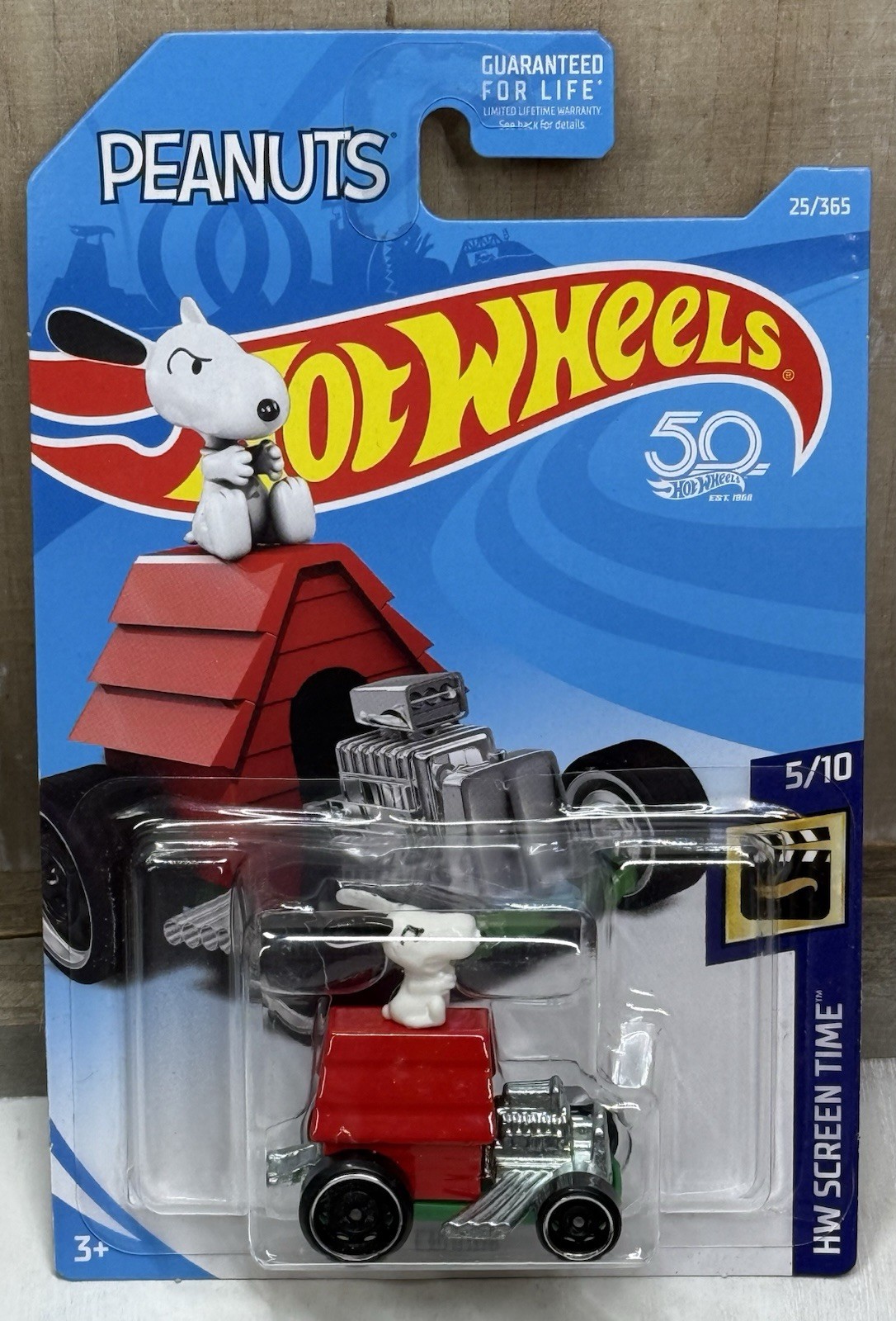 Hot Wheels Peanuts Snoopy HW Screen Time 5/10 25/365 50th Anniversary Card RARE