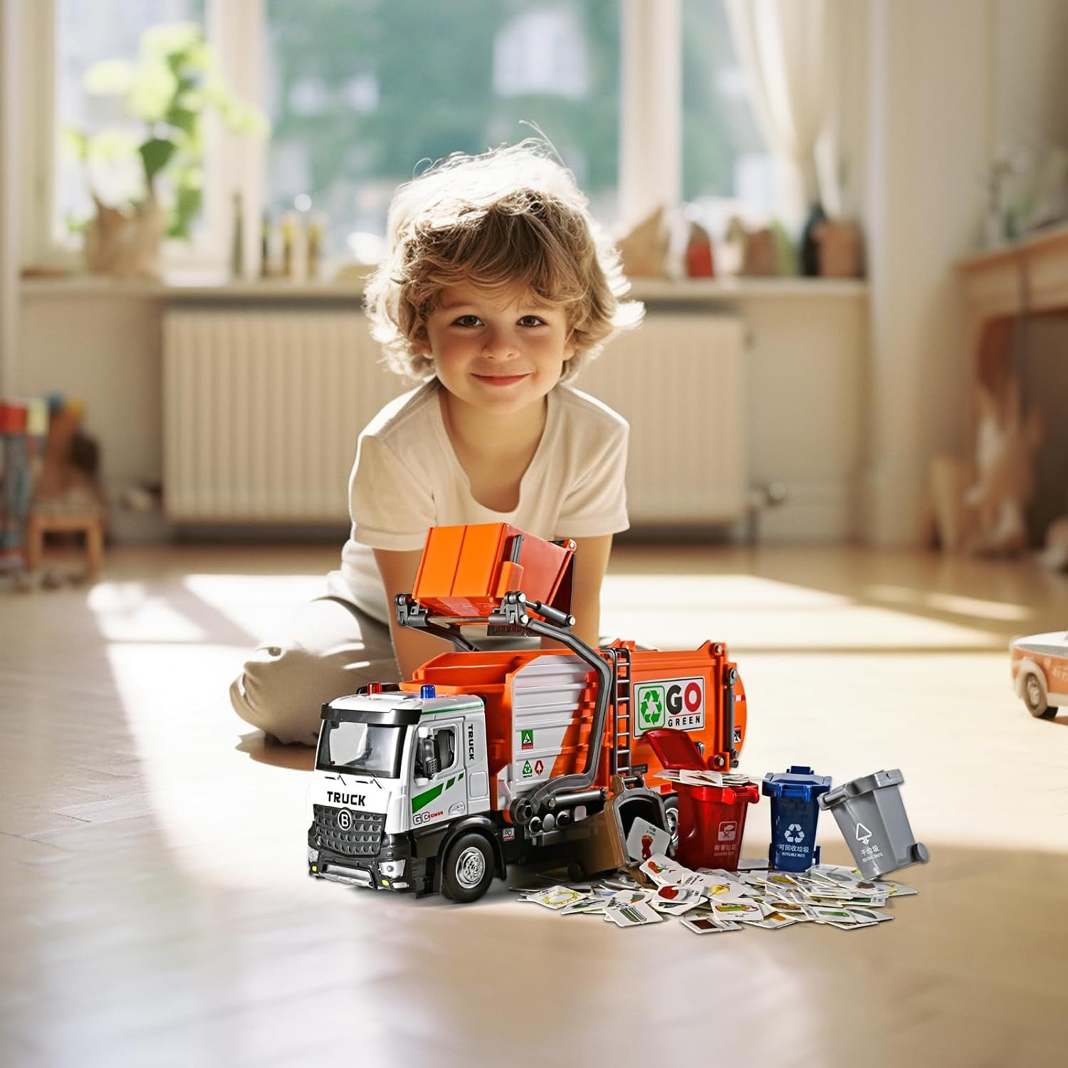 Large Metal Garbage Truck Toy for Boy 4-7, Kid Trash Truck with Auto-Lift Functi