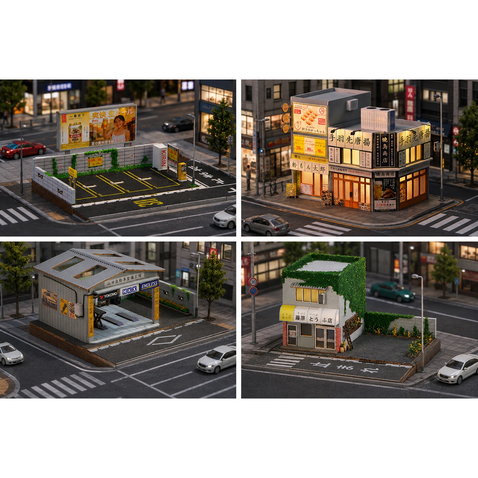 DIY Handmade 1/64 Diorama Car Garage Model LED Japanese Street Buildings Display