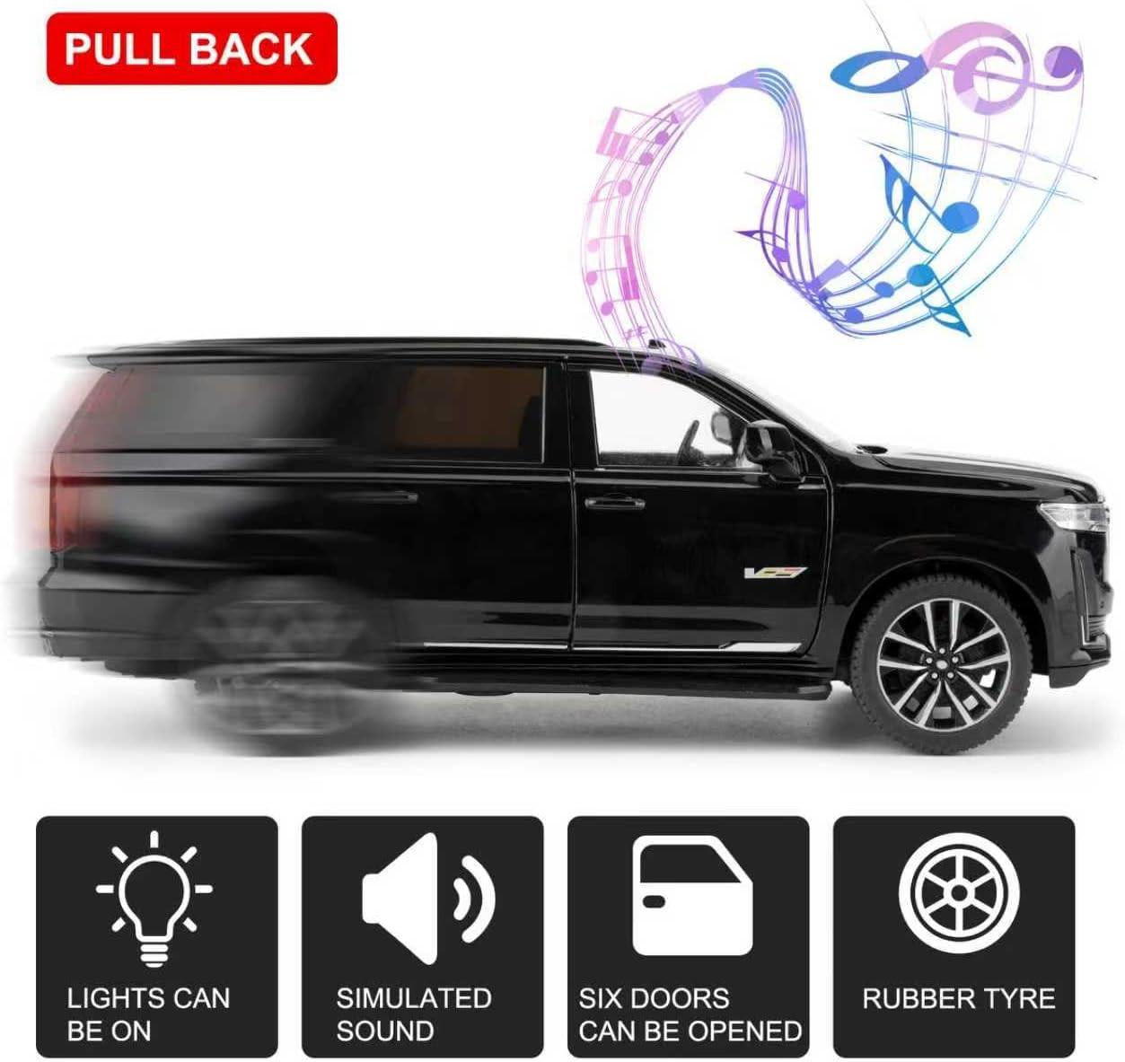 1:24 Escalade SUV Car Model, Alloy Pull Back Toy Car Diecast Toy Vehicle with So