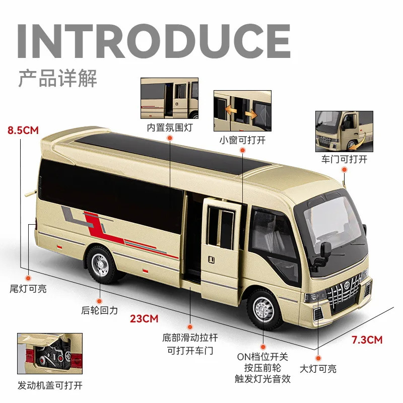 1:33 Toyota Coaster Alloy Diecast Bus Model Sound Light Kid’s Toy Collectibles