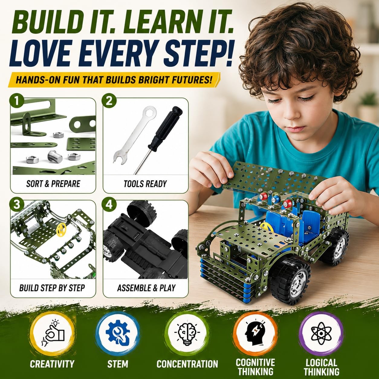 283 Pcs Metal Model Car Kit, STEM Building Toys for Kids 8-12