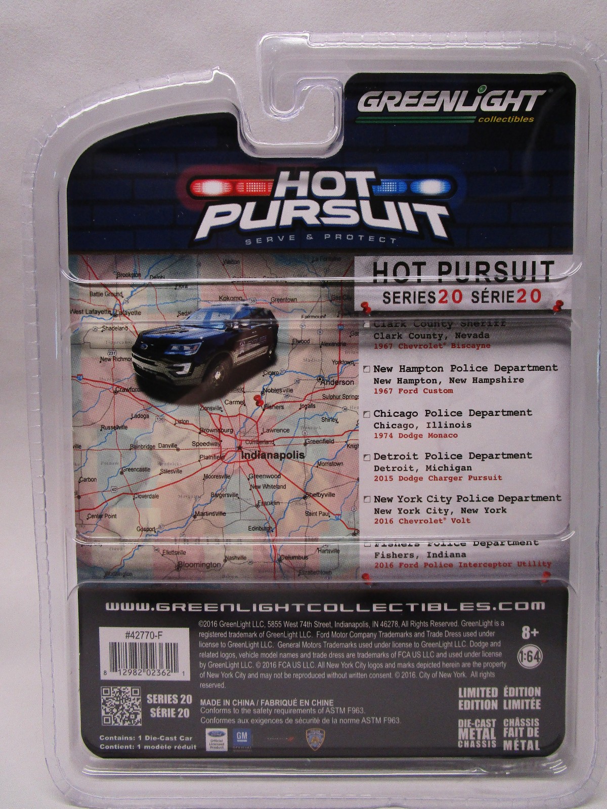 Greenlight Hot Pursuit Series 20 1:64 2016 Ford Explorer Fishers IN Police Dept.