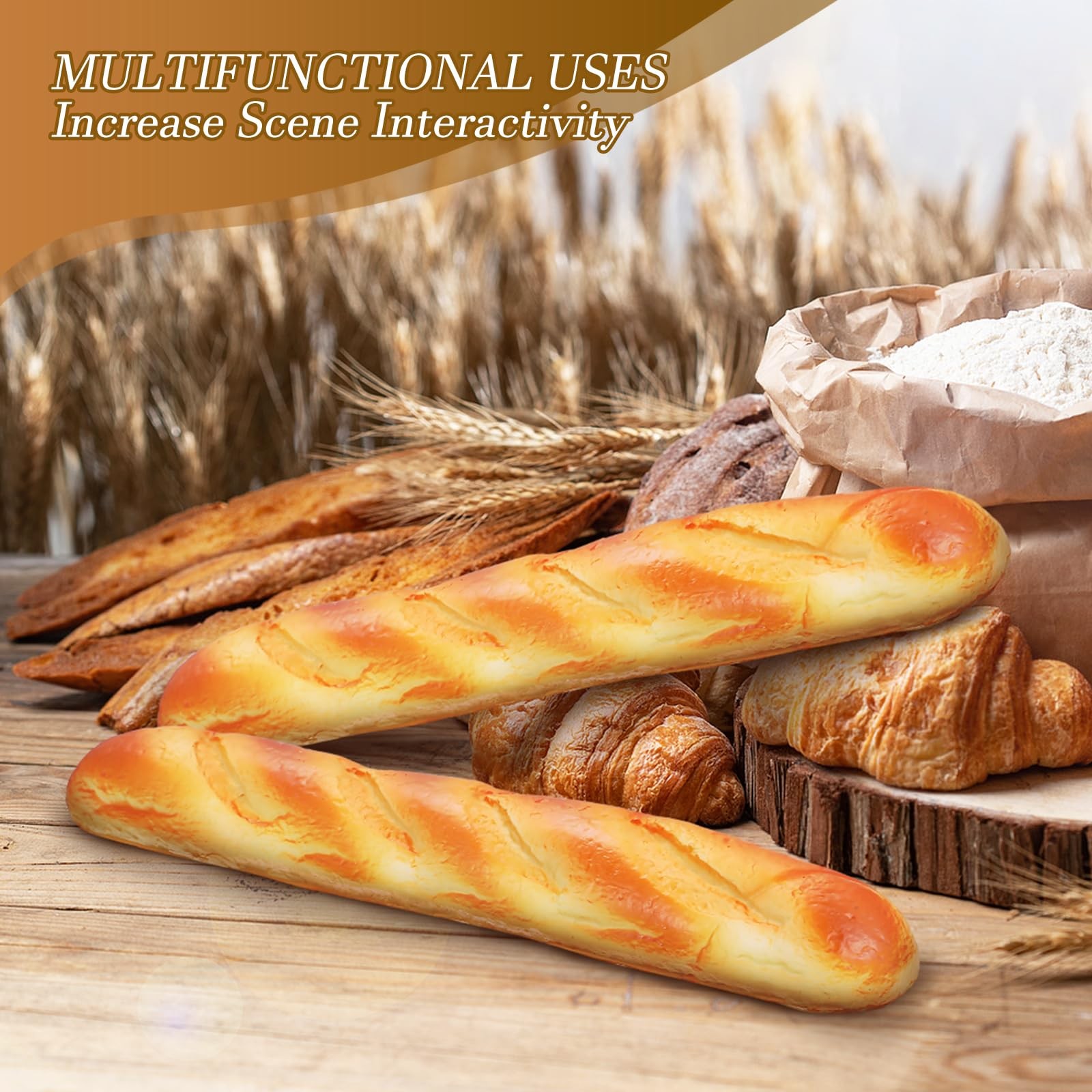 Artificial Bread 2 PCS Realistic French Long Loaf PU Fake Baguette Prop