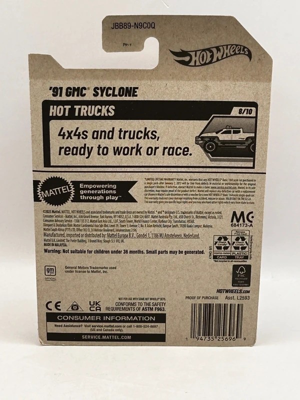 ’91 GMC Syclone Hot Wheels 2025 HW Hot Trucks 8/10 Red Diecast 1:64 Scale