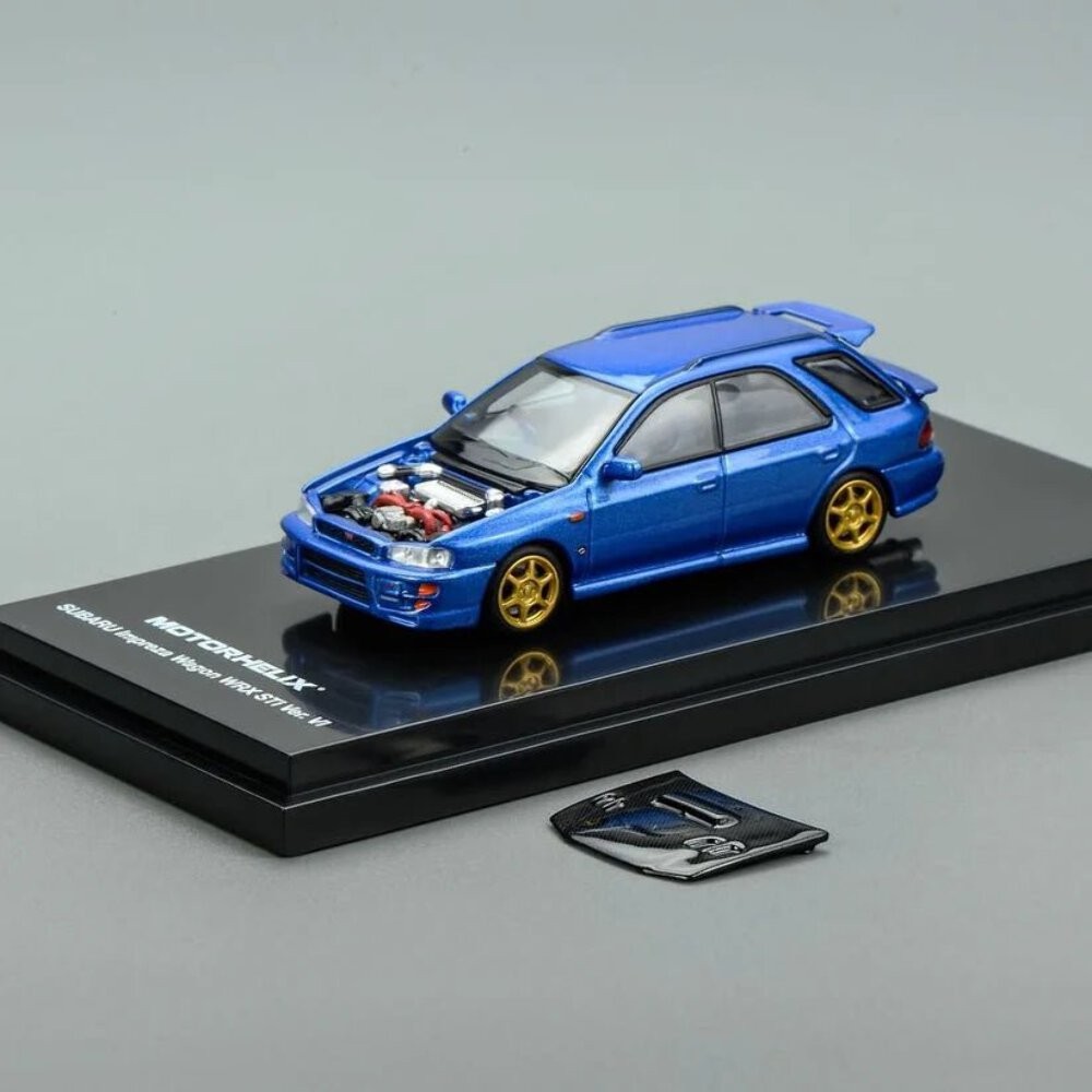 Motorhelix 1/64 Subaru Impreza Wagon WRX STI Ver. VI Rally Blue With Carbon Fibe