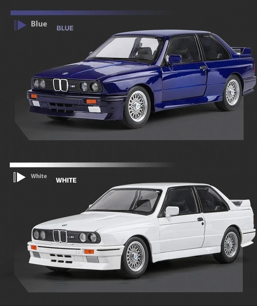 1:24 1988 BMW M3 E30 Diecast Alloy Sports Car Model Sound & Light Collectible