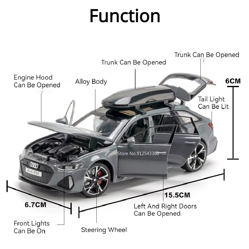 1:32 AUDI RS6 Diecast Alloy Car Model Toy Light & Sound Collectable Gift NEW