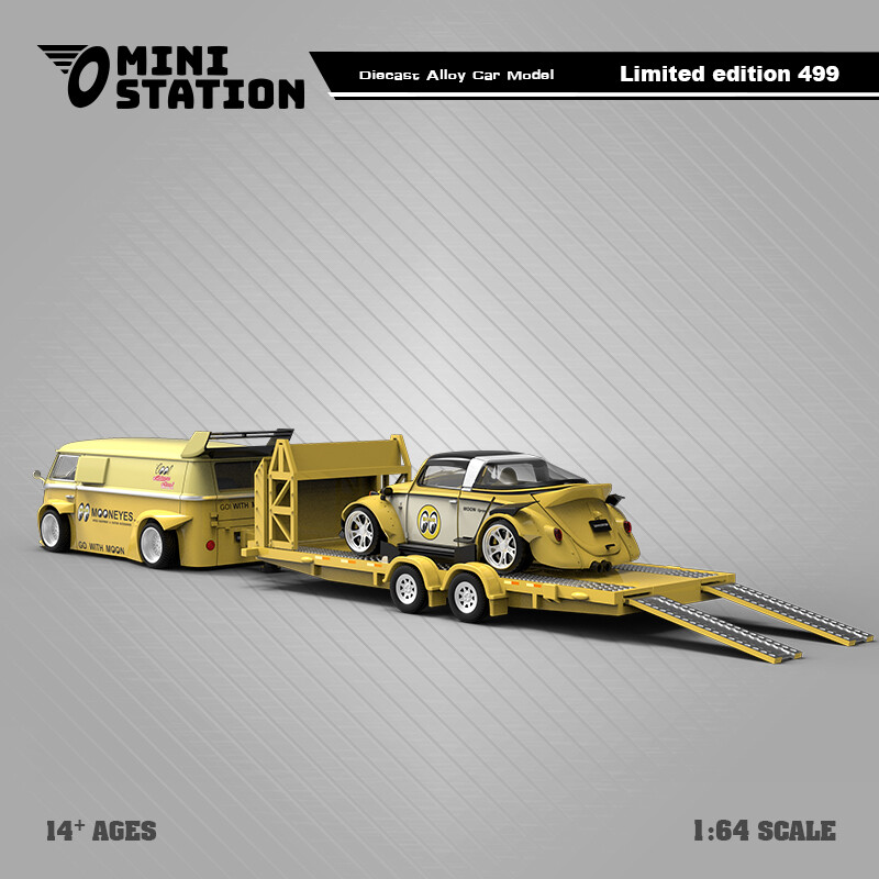 Mini Station 1:64 Mooneyes Targa/T1/trailer/Repair worker Model Car