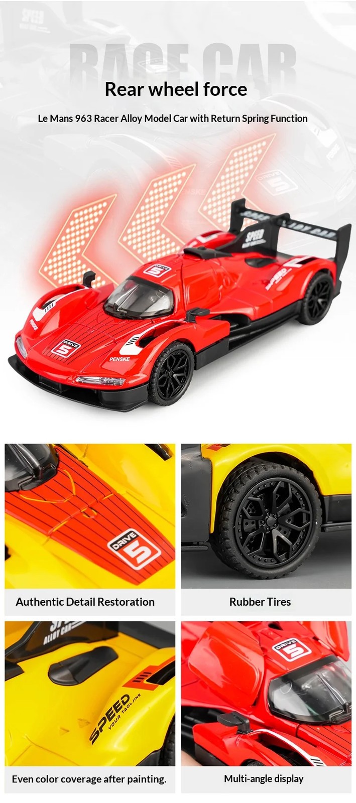 1:32 Porsche 963 alloy racing car model simulation sound and light suitable