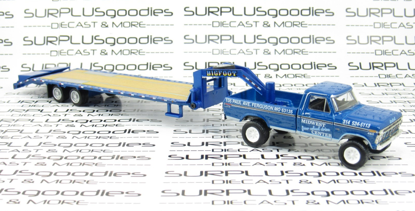 Greenlight 1:64 LOOSE 1974 FORD F-250 F250 Pickup w/BIGFOOT Gooseneck Trailer MW