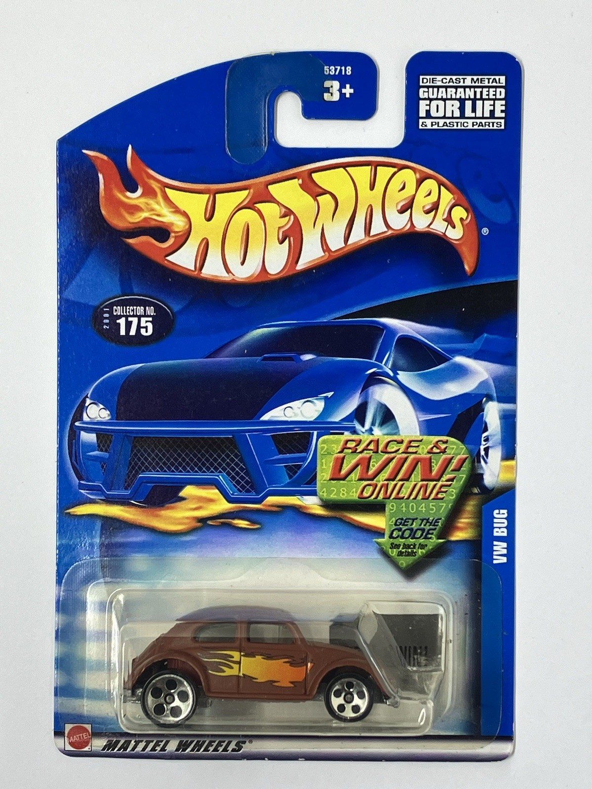 2001 Hot Wheels Mainline/Collector #175 VW Bug Flat Brown w/Chrome 5Dot Spokes