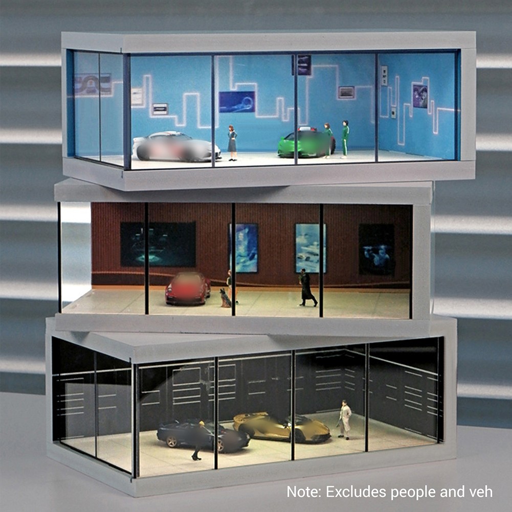 Display Case for 1/64 Diecast Model Car LED Light Showroom Scene Garage