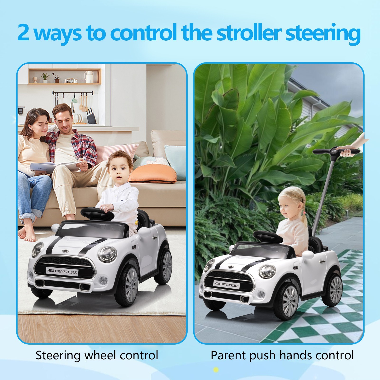 MINI Push Car for Toddlers-Adjustable Push Rod,Horn,Seat Belt for Kids 1-3 Years