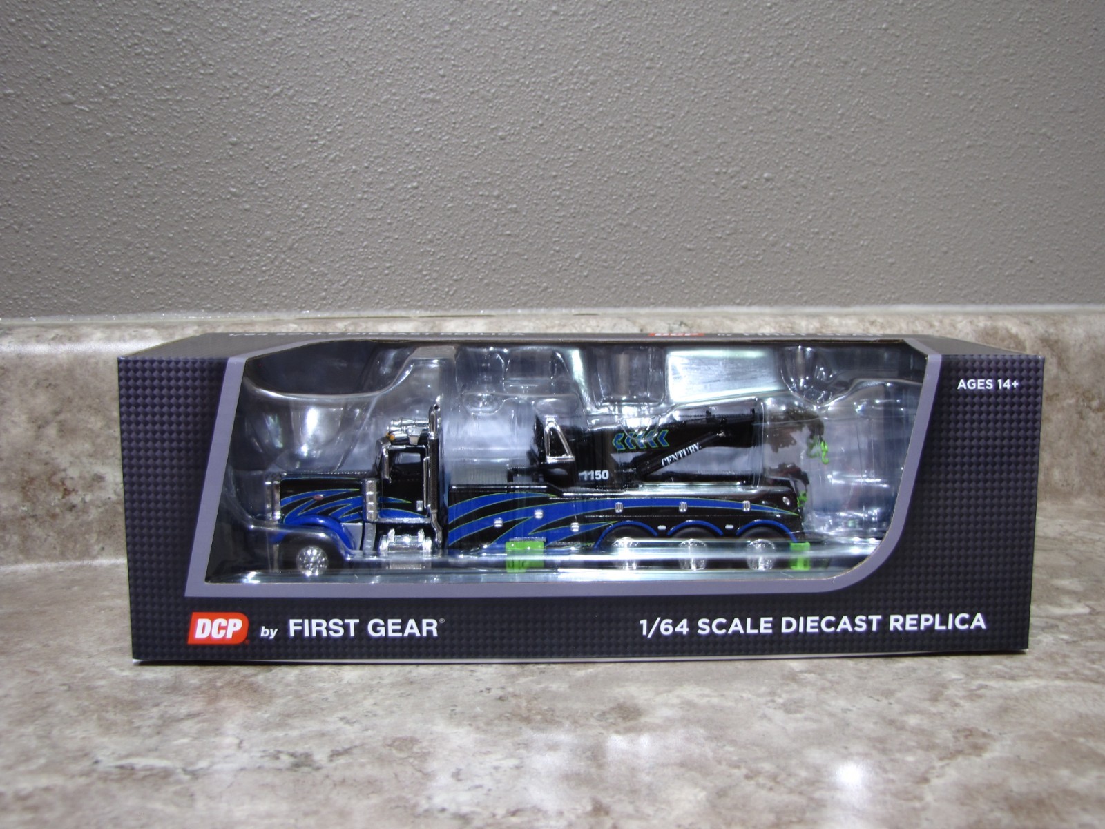 DCP 1/64 Blue Black Green 389 Peterbilt Rotator Wrecker Semi Truck Toy
