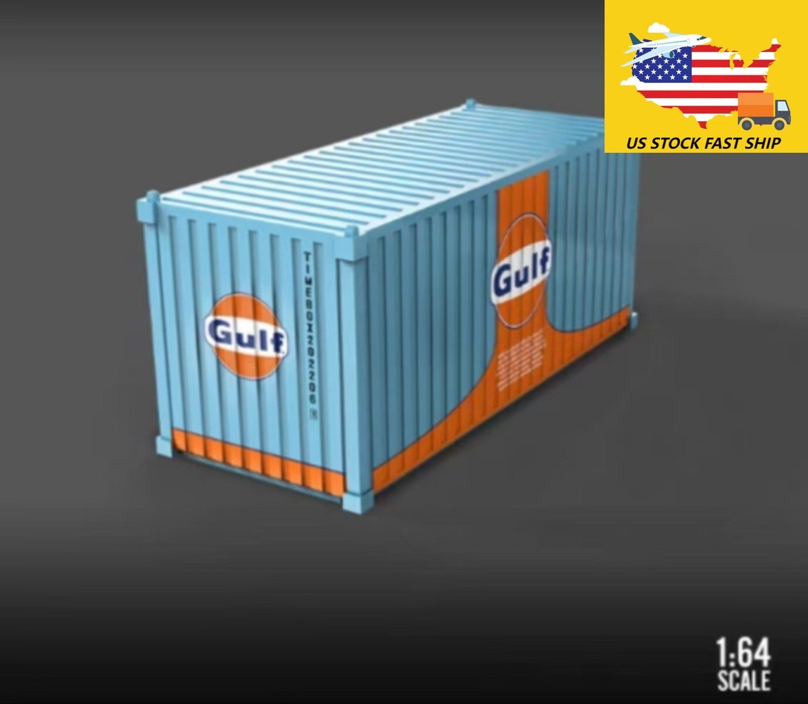 1:64 Alloy Gulf Painted 20′ Container Box Model Miniature Scene Barn Door Open