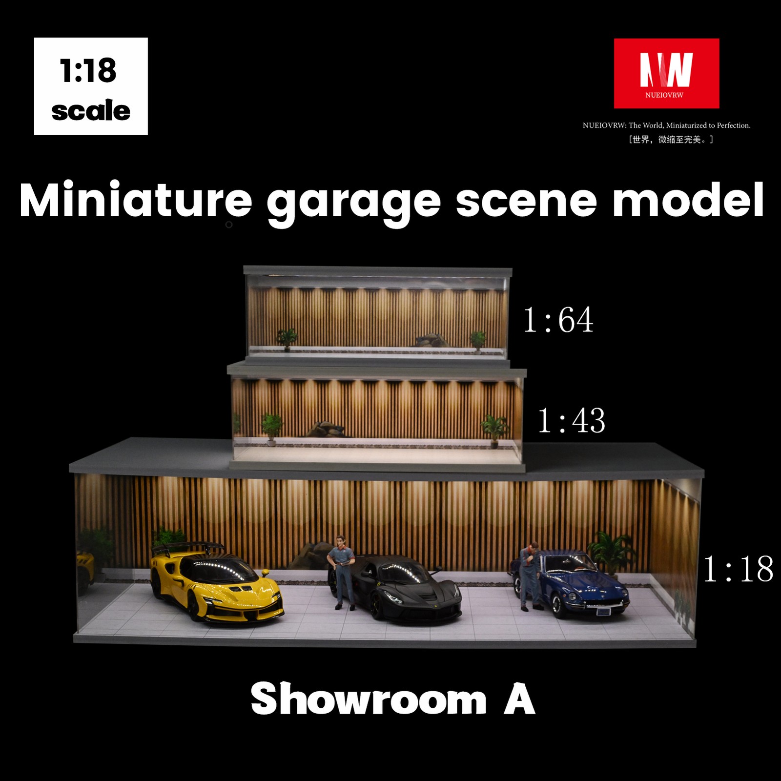 Diorama 1/18 Car Garage Model LED Light Street Building Showroom Display Gift US