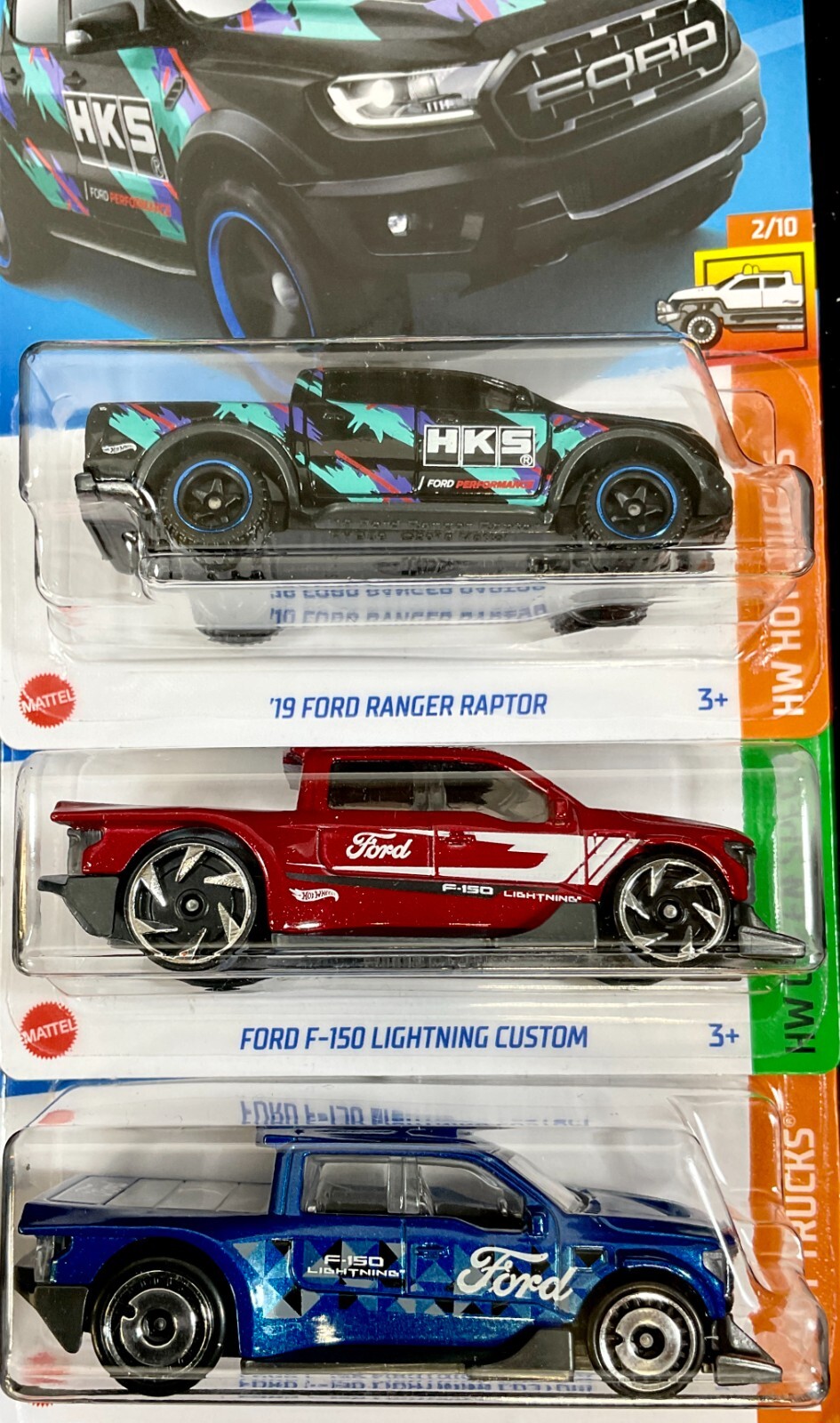 Hot Wheels 2024 Ranger Raptor, F-150 Lightning Custom Blue,Red Trucks,Lot of 3