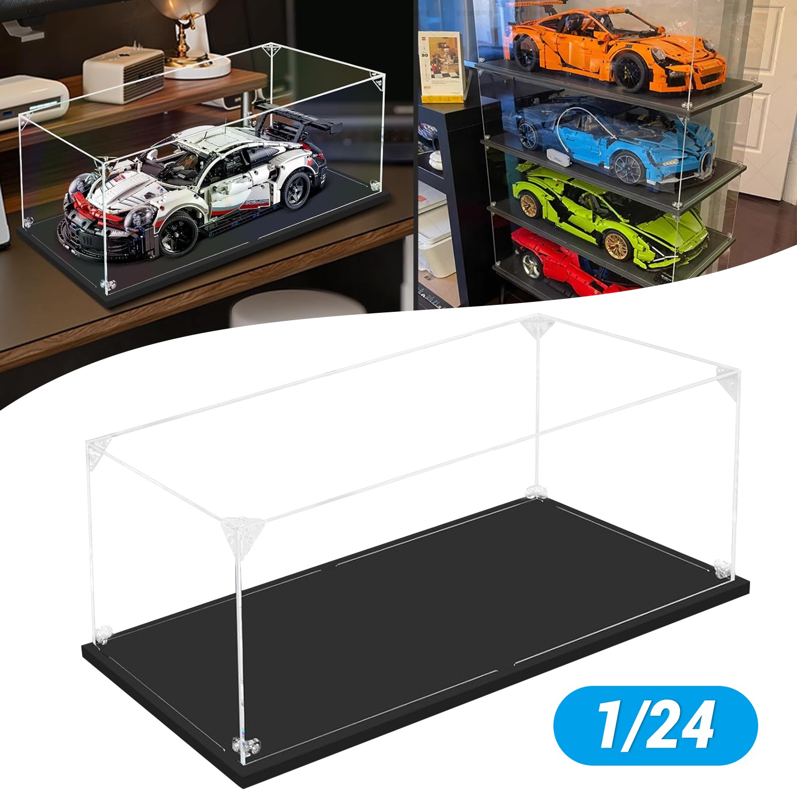 1-4Pcs Dustproof Clear Acrylic Display Case 25*15*10cm for 1/24 Scale Car Model