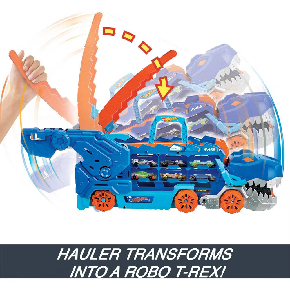 Hot Wheels City Ultimate T-Rex Transporter Hauler Transforms into a