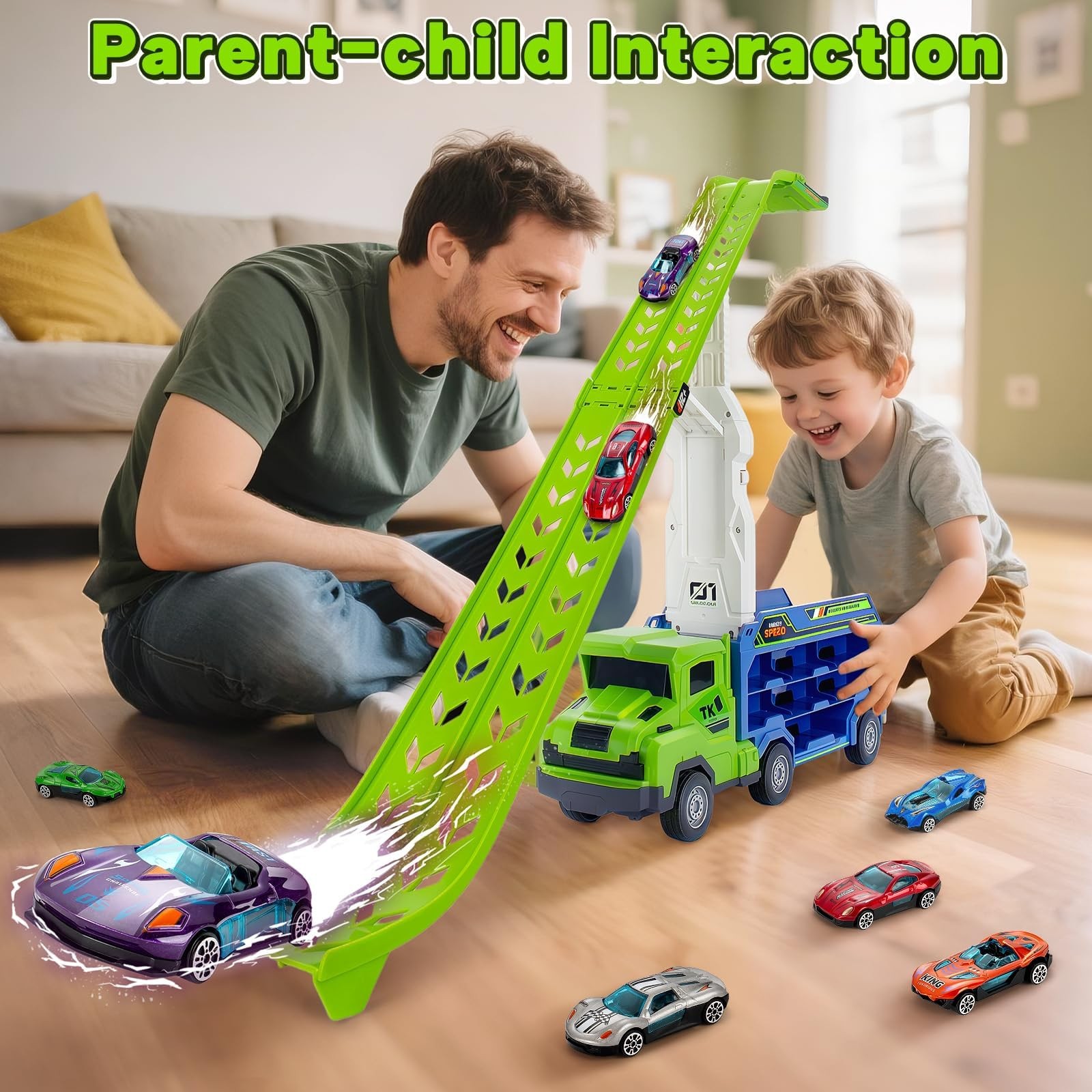 BainGesk Truck Toys Car for 3, 4, 5, 6 Years Old Boys, Carrier Race Truck Toy…