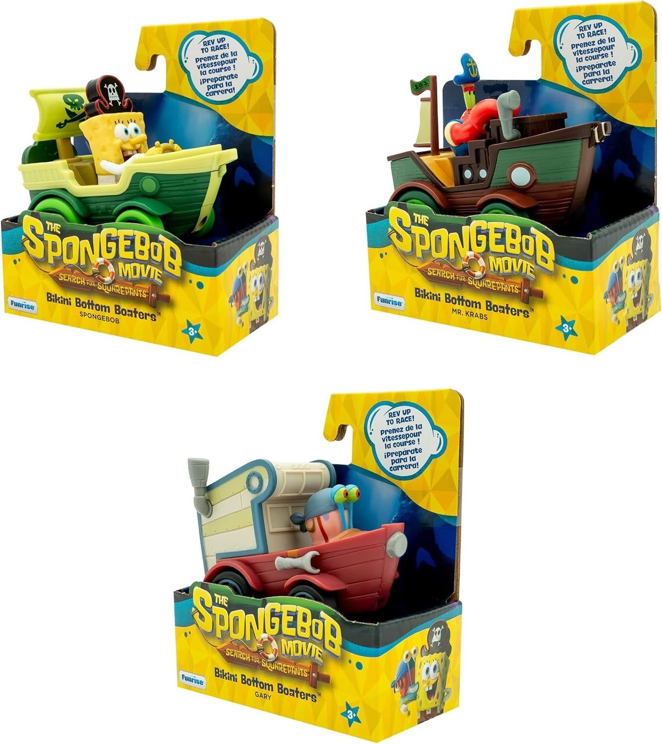Spongebob Squarepants Collectible 3 Piece Push-Car Set