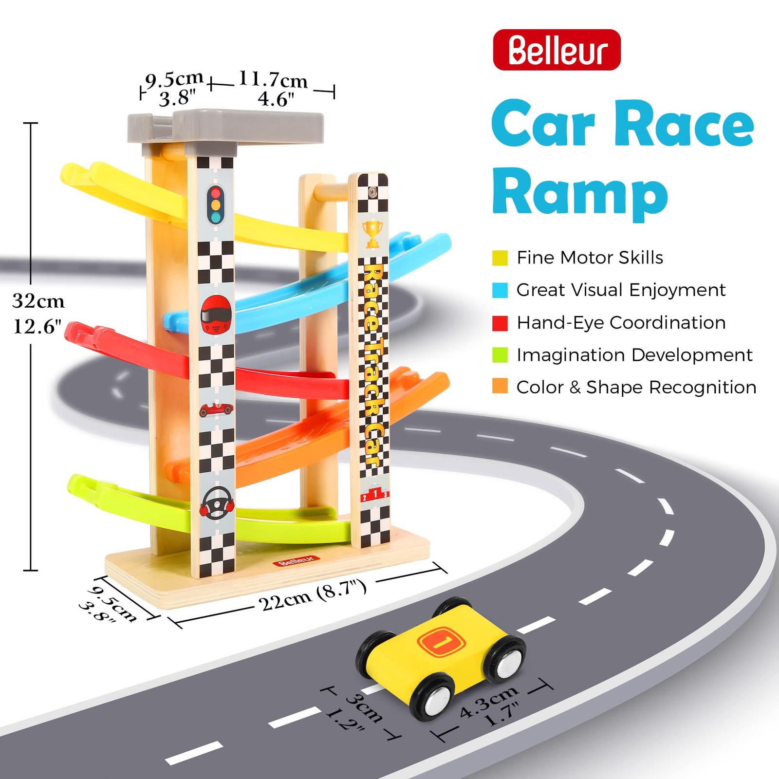 Belleur Montessori Toy for 1-3 Years Old Boys and Girls, Kid Race Track Car f…