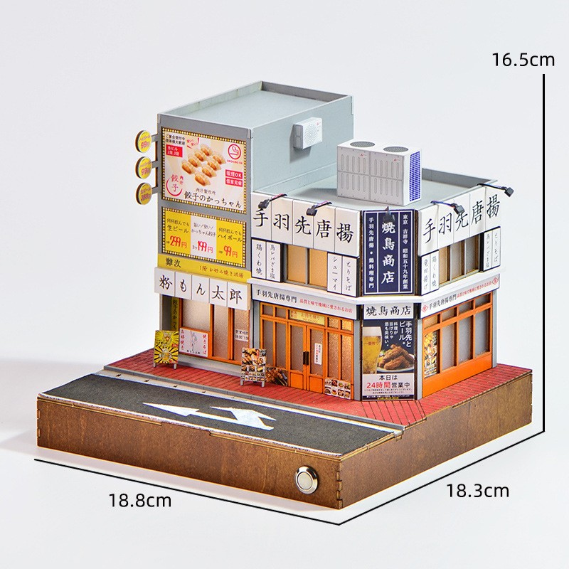 DIY Handmade 1/64 Diorama Car Garage Model LED Japanese Street Buildings Display