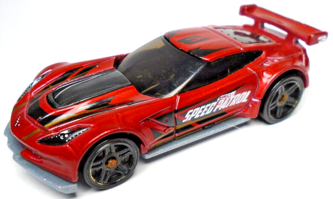 2014 HOT WHEELS CHEVY CORVETTE C7.R SPEED PATROL RED 2 3/4″ DIECAST CAR W/ BLACK