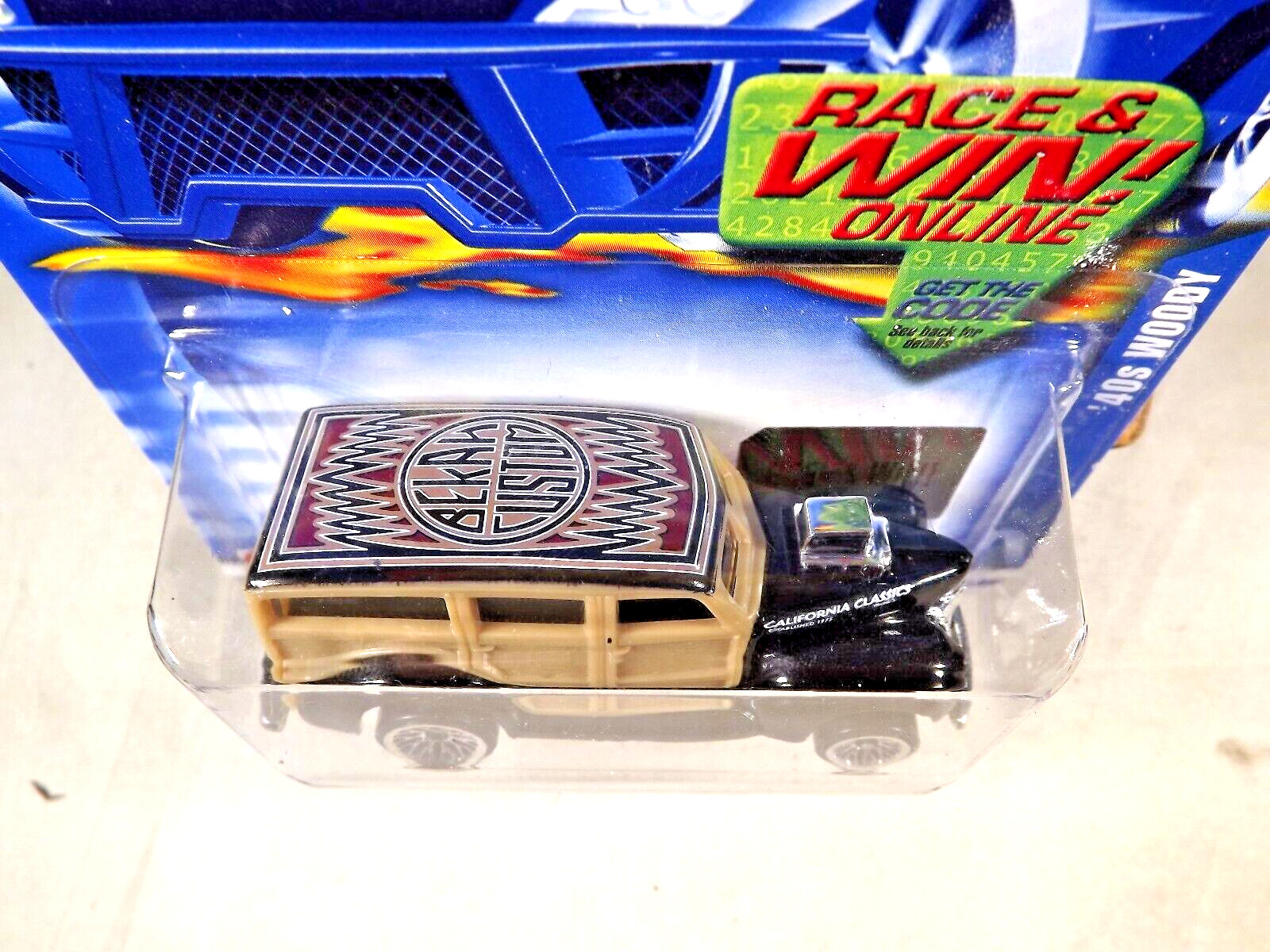 2002 Hot Wheels Mainline/Collector #185 ’40s WOODY Black-Tan Unpntd-Base wLaceSp