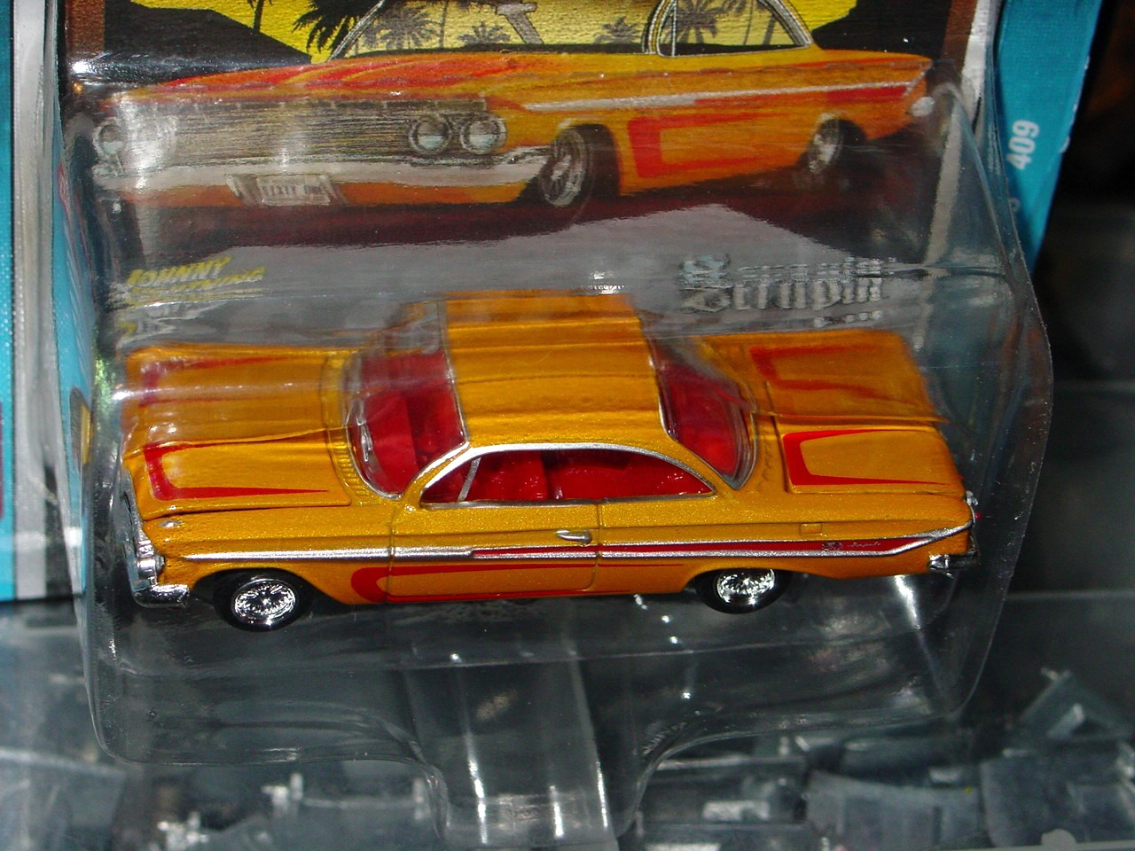 JOHNNY LIGHTNING 1961 CHEVY IMPALA SS 409 CUSTOM LOWRIDER CAR -Yellow, MIP