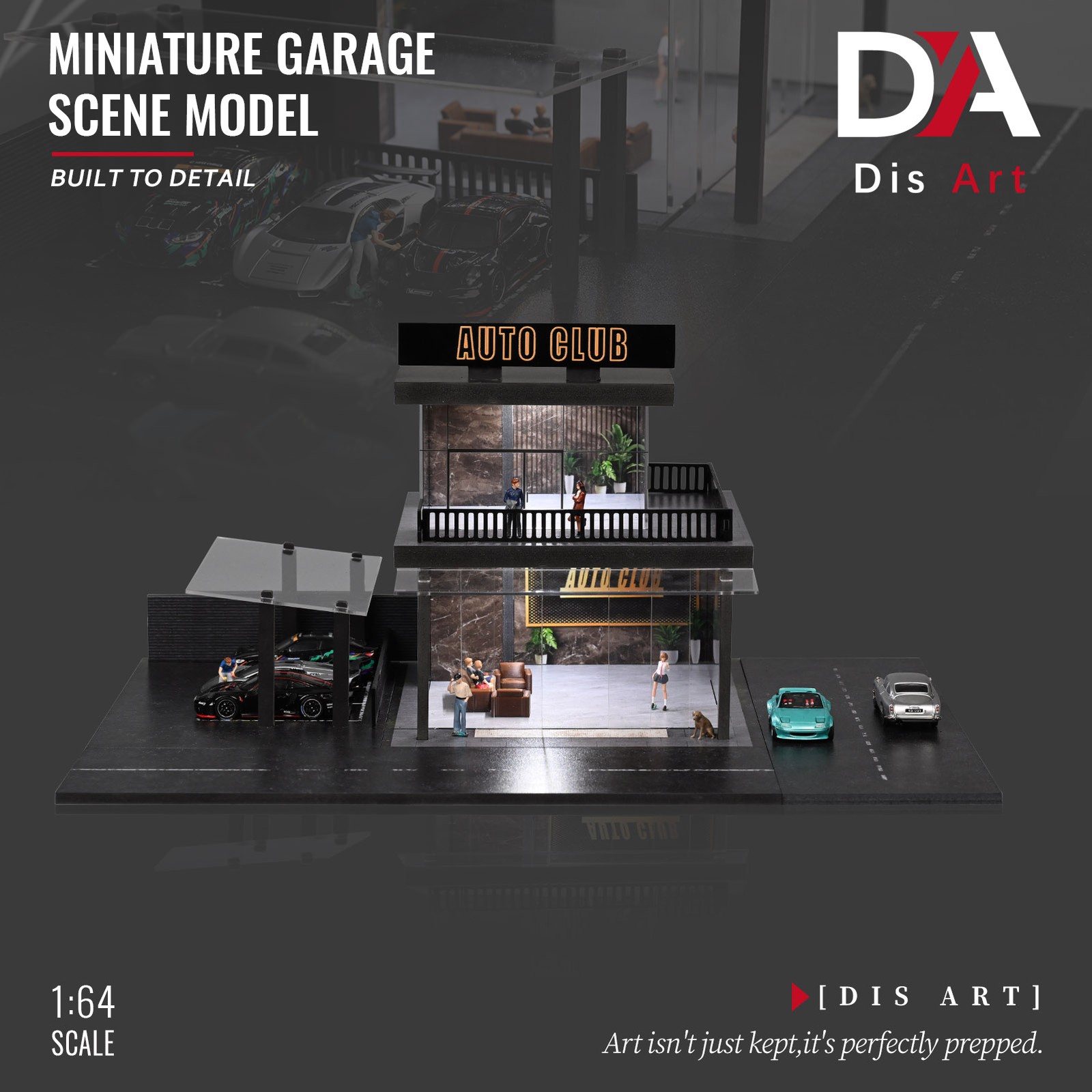 1/64 Diorama 2-Layer Showroom Scene Parking Lot Model LED Light Car Garage Model