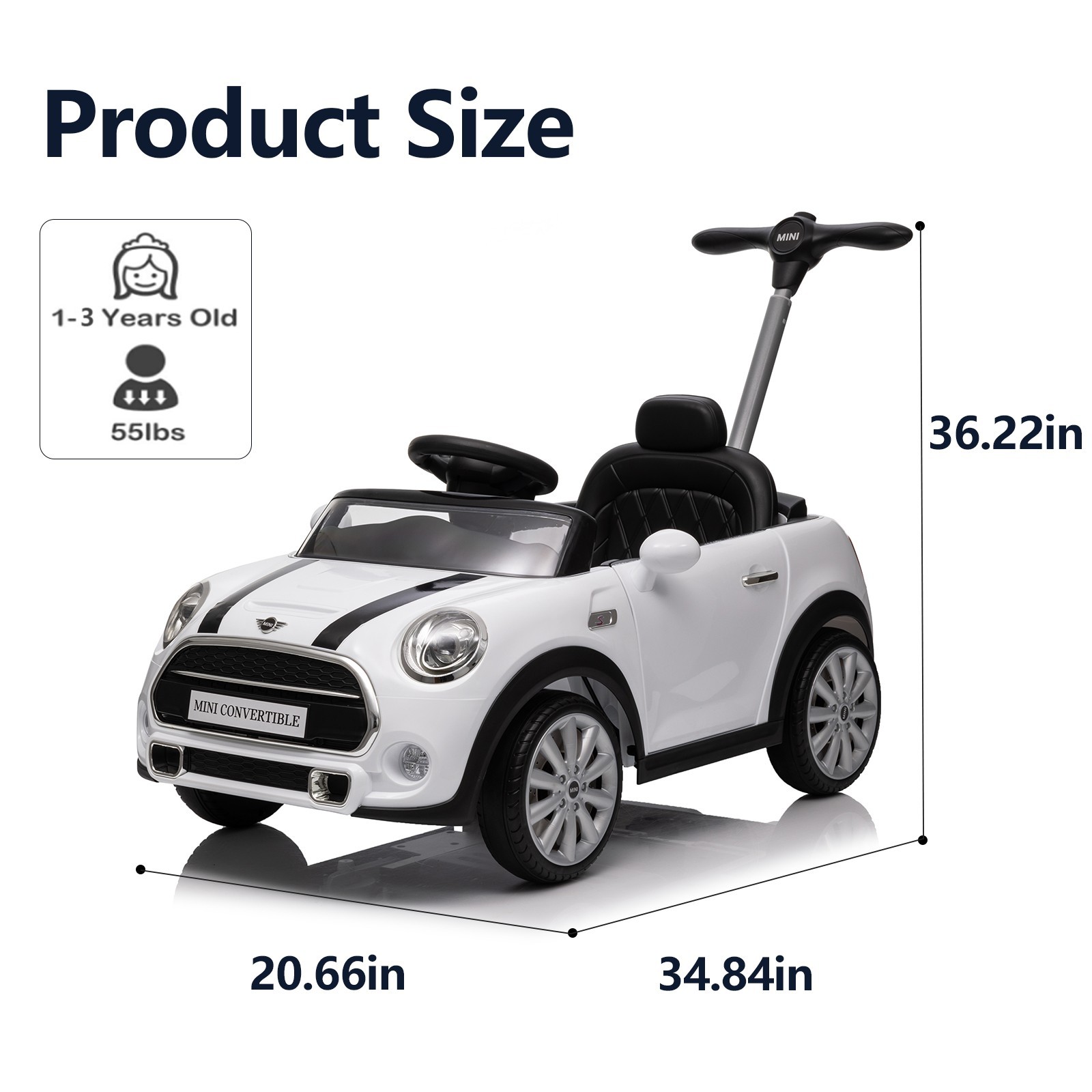 MINI Push Car for Toddlers-Adjustable Push Rod,Horn,Seat Belt for Kids 1-3 Years