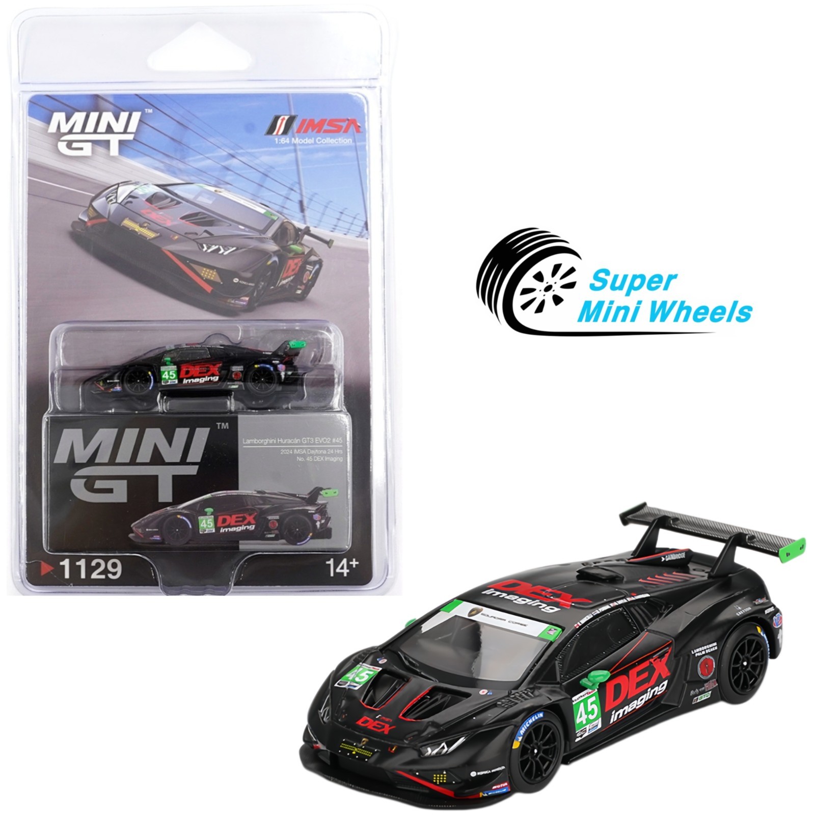 Mini GT 1:64 Lamborghini Huracán GT3 EVO2 #45 DEX 2024 IMSA Daytona #1129