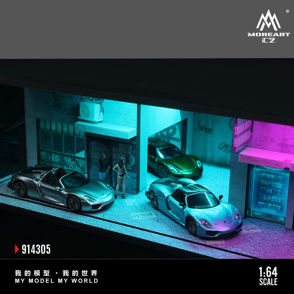 Diorama 1:64 Car Garage Model LED Lighting City Parking Lot Scene Display Model