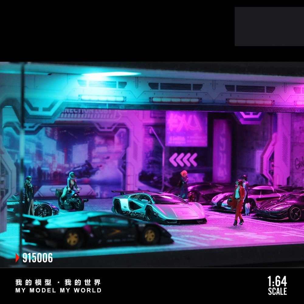 More Art Diorama 1:64 Car Garage Model LED City Parking Lot Scene Building Model