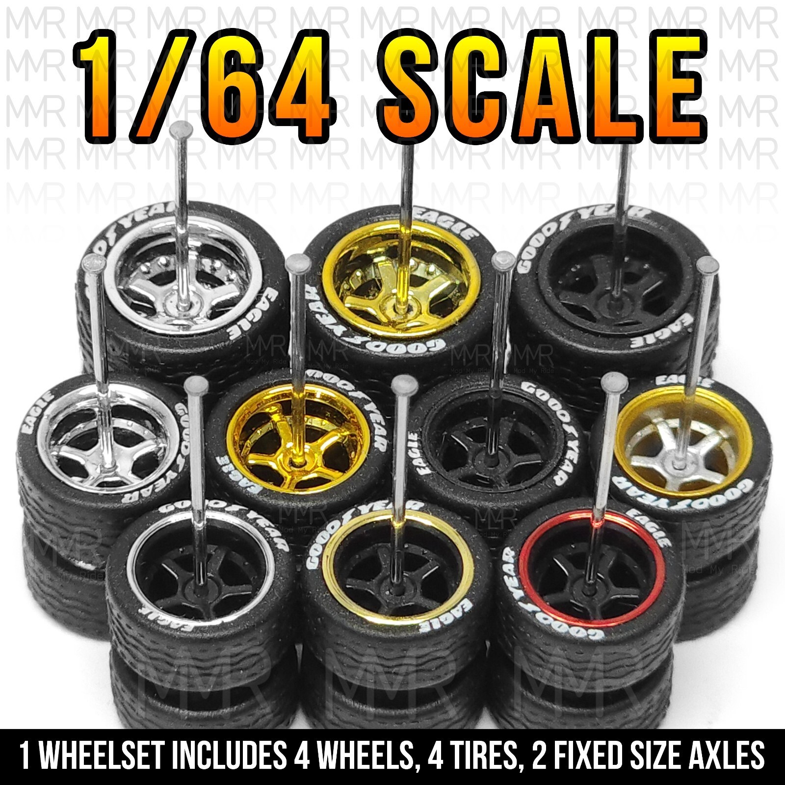 1/64 Scale 5 SPOKE ADVAN GT Tread Real Rider Wheels Rims Tire Set for Hot